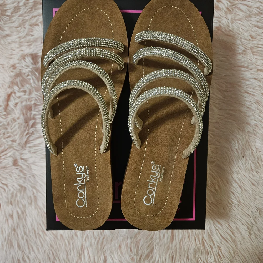 New Corkys Women's Brown and Silver Sandals - Picture 6 of 12